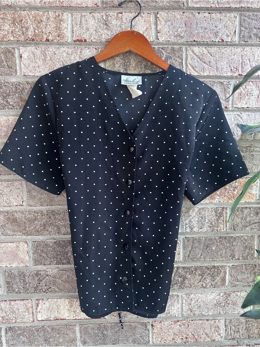 Vintage Kathie Lee Black Polka Dot Button-Front Women’s Blouse Shirt large